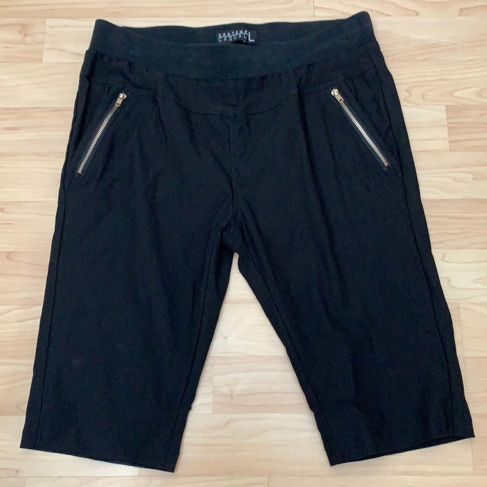 Contempo Casuals Bike Shorts Decorative Pockets Elastic Waistband Black L EUC